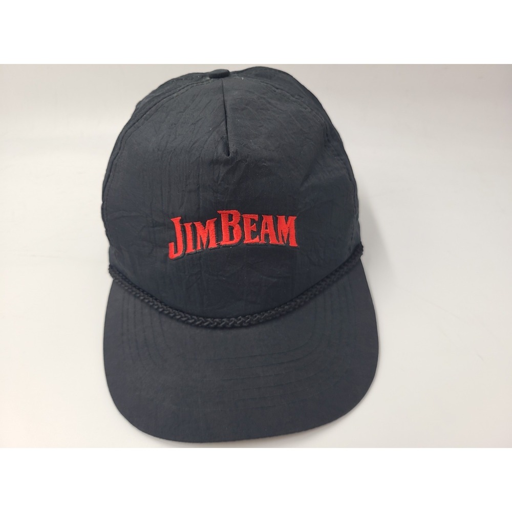 Vintage Jim Beam Bourbon Whiskey Nylon Rope Snapback Hat Cap Spring Break Black